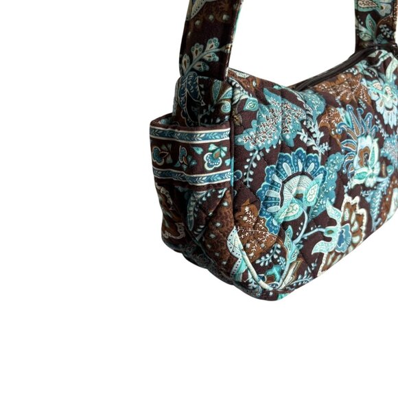 Vera Bradley Shoulder Bag Zipper Closure Blue Lagoon Floral Pattern Cotton - Picture 5 of 6